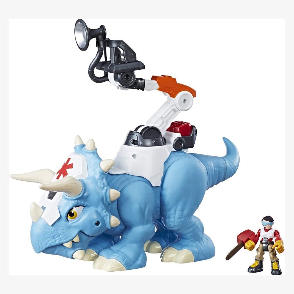 Chomp Squad Doc Tops and Sam Scrubs, Triceratops Dinosaur and Hero Action Figure
